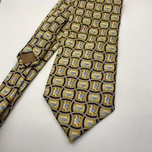 Pfizer Necktie Silk Blue Yellow Geometric Logo Business Professional Men